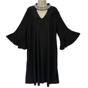 Cato Dress Womens 22W Black Rhinestone Bell Sleeve Retro Glam Goth Witchy Pocket